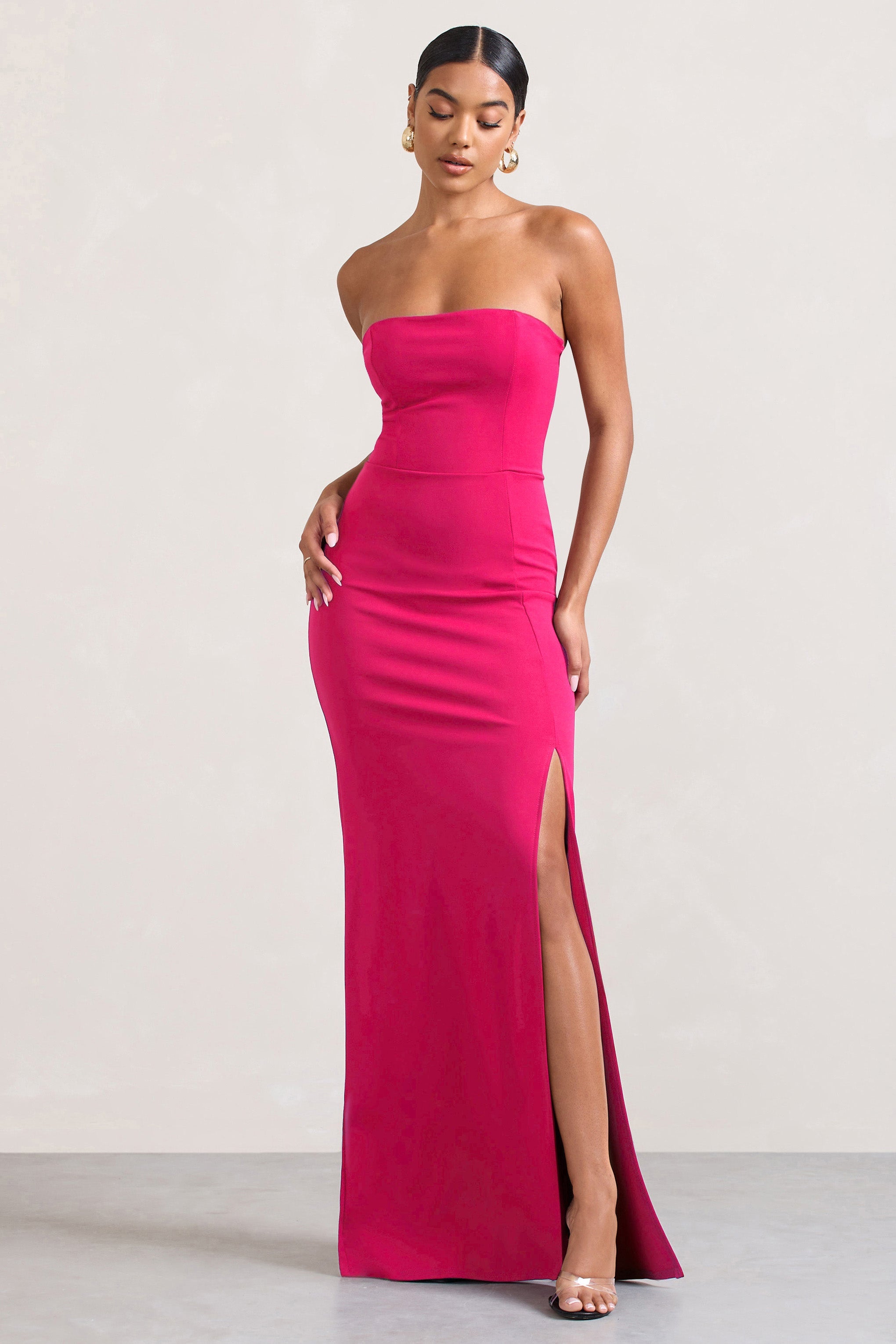 Belle of The Ball | Robe longue bandeau rose vif avec ourlet fendu