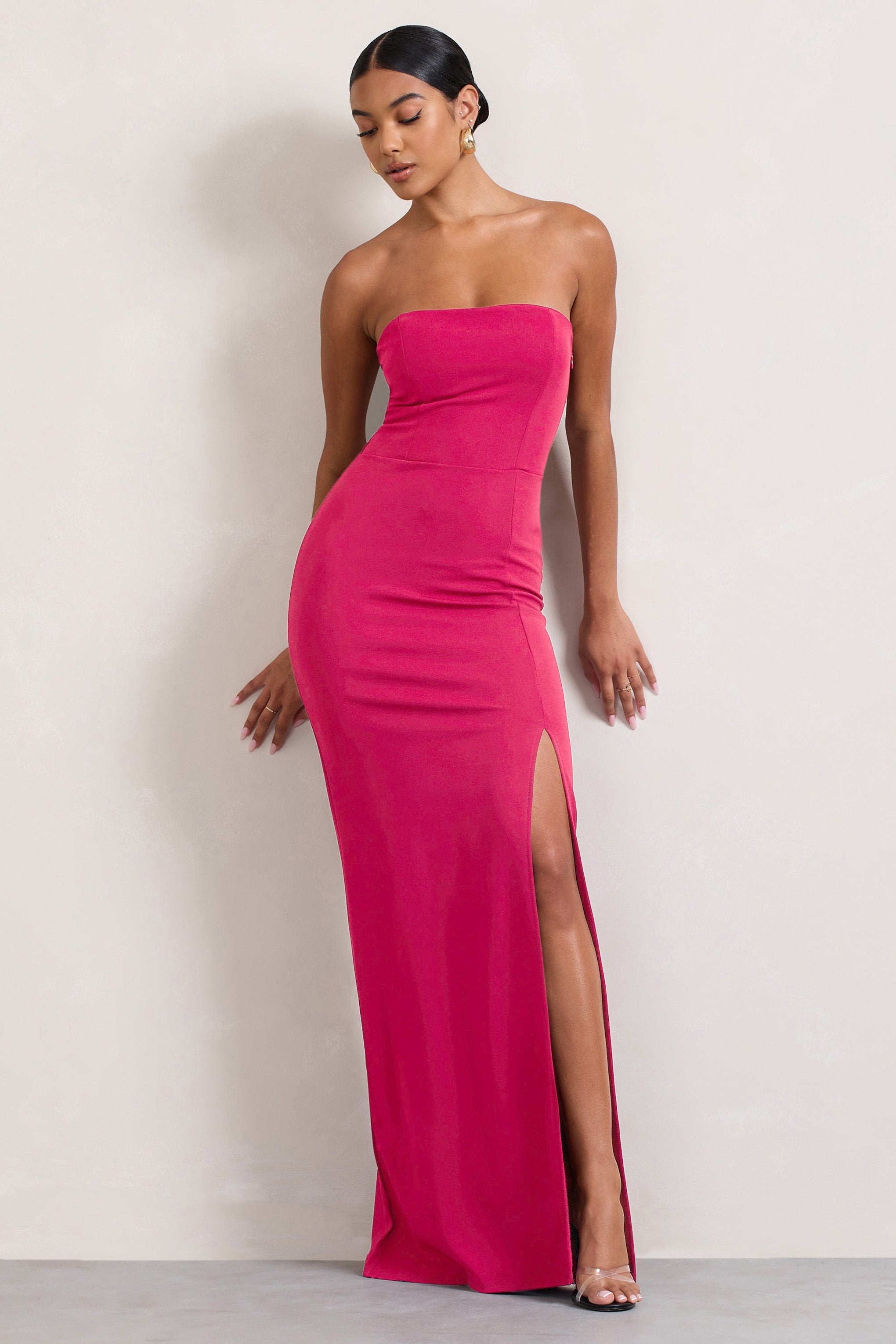 Belle of The Ball | Robe longue bandeau rose vif avec ourlet fendu