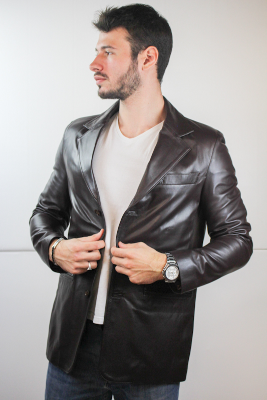 Blazer en Cuir marron foncé - Pour homme