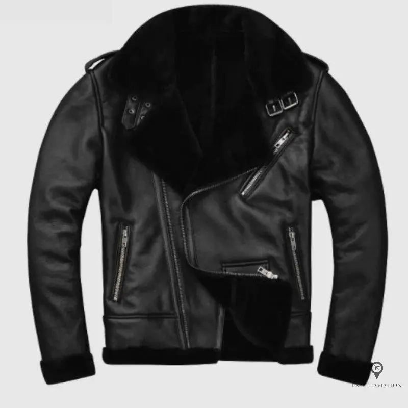 Blouson Aviateur Homme Peau De Mouton Noir