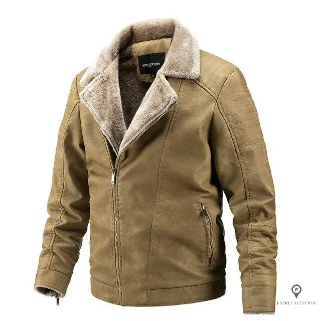 Blouson Aviateur Homme Simili Cuir Beige