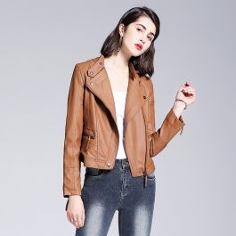 Blouson perfecto simili cuir court pour femme rétro