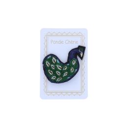 Broche brodée paon vert Pondie Chérie - Le petit Souk