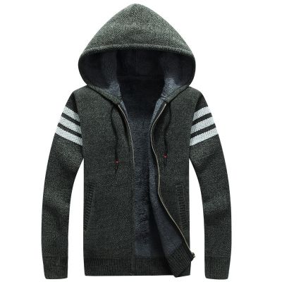 Cardigan à capuche en laine pour hommes avec fourrure peluche