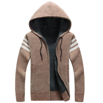 Cardigan à capuche en laine pour hommes avec fourrure peluche