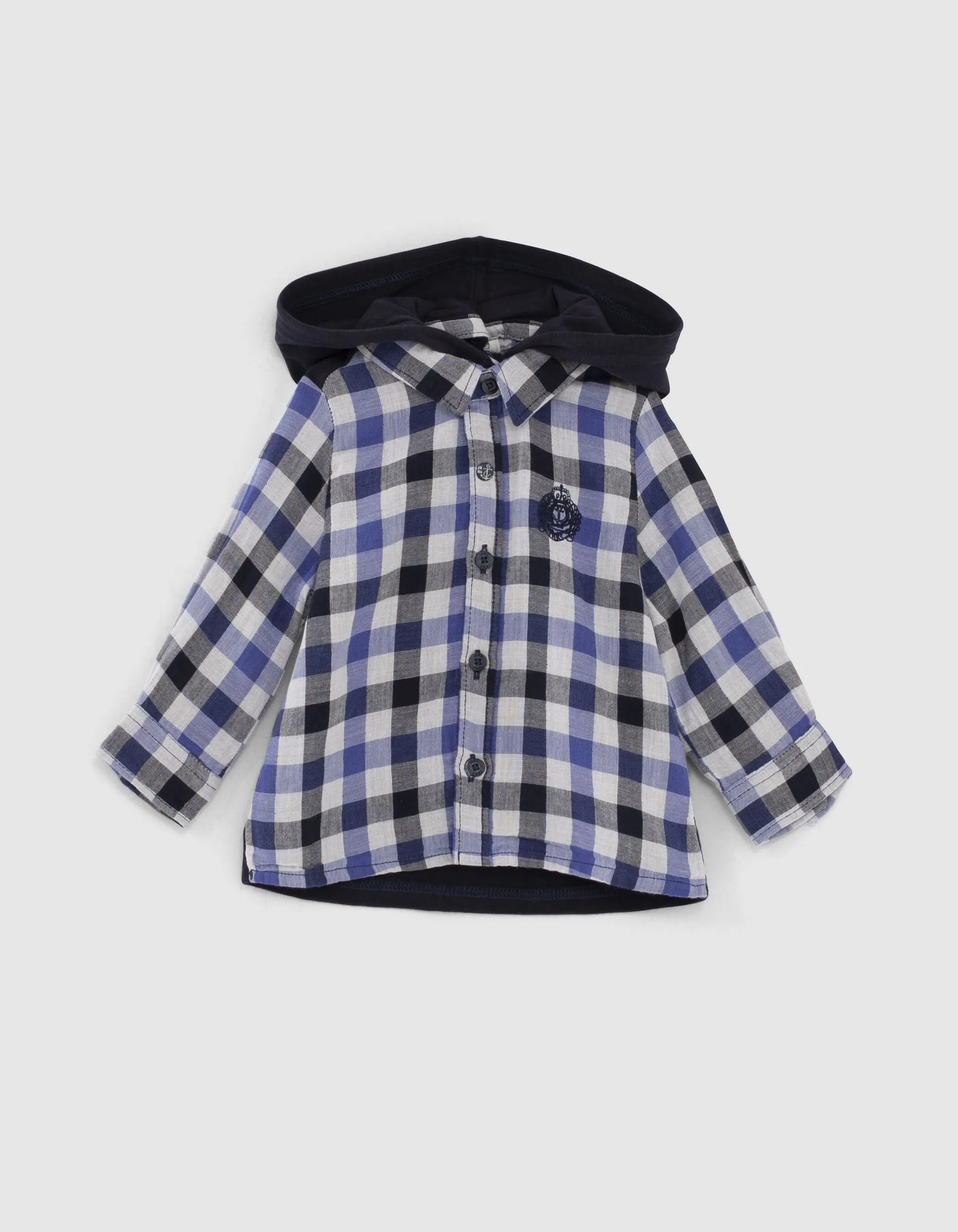 Chemise dark navy bi matière à carreaux bébé garçon 