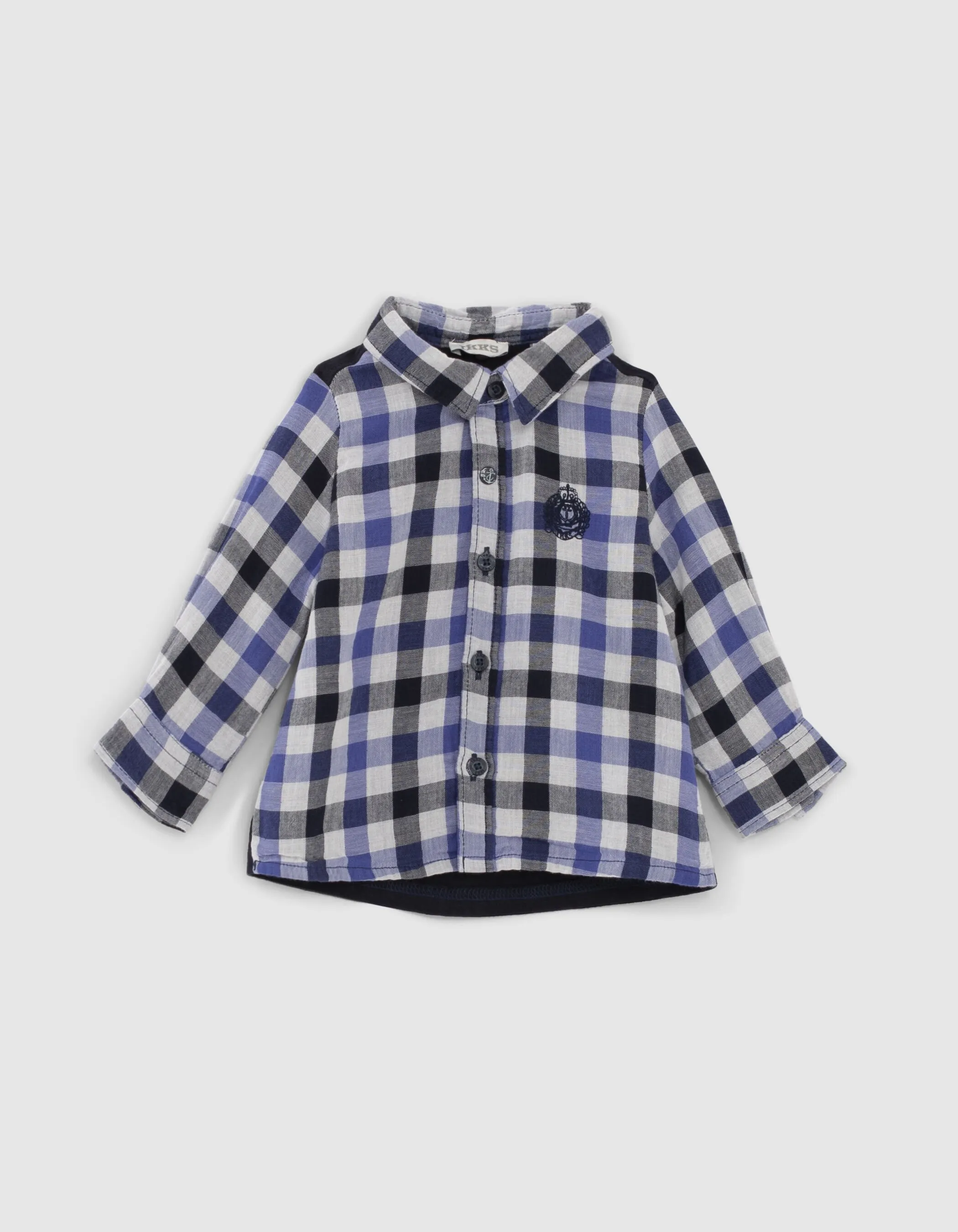 Chemise dark navy bi matière à carreaux bébé garçon 