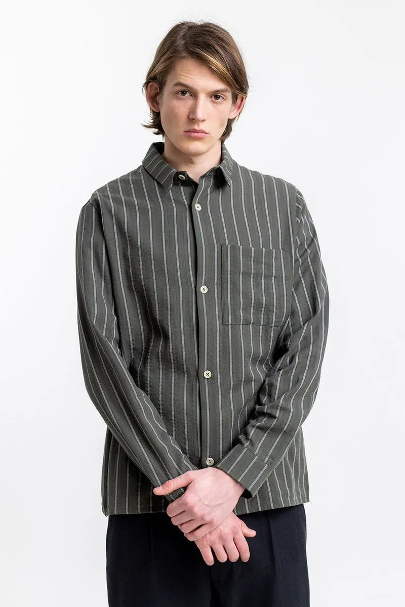 Chemise rayée en coton bio | vert olive "square shirt olive stripe" homme