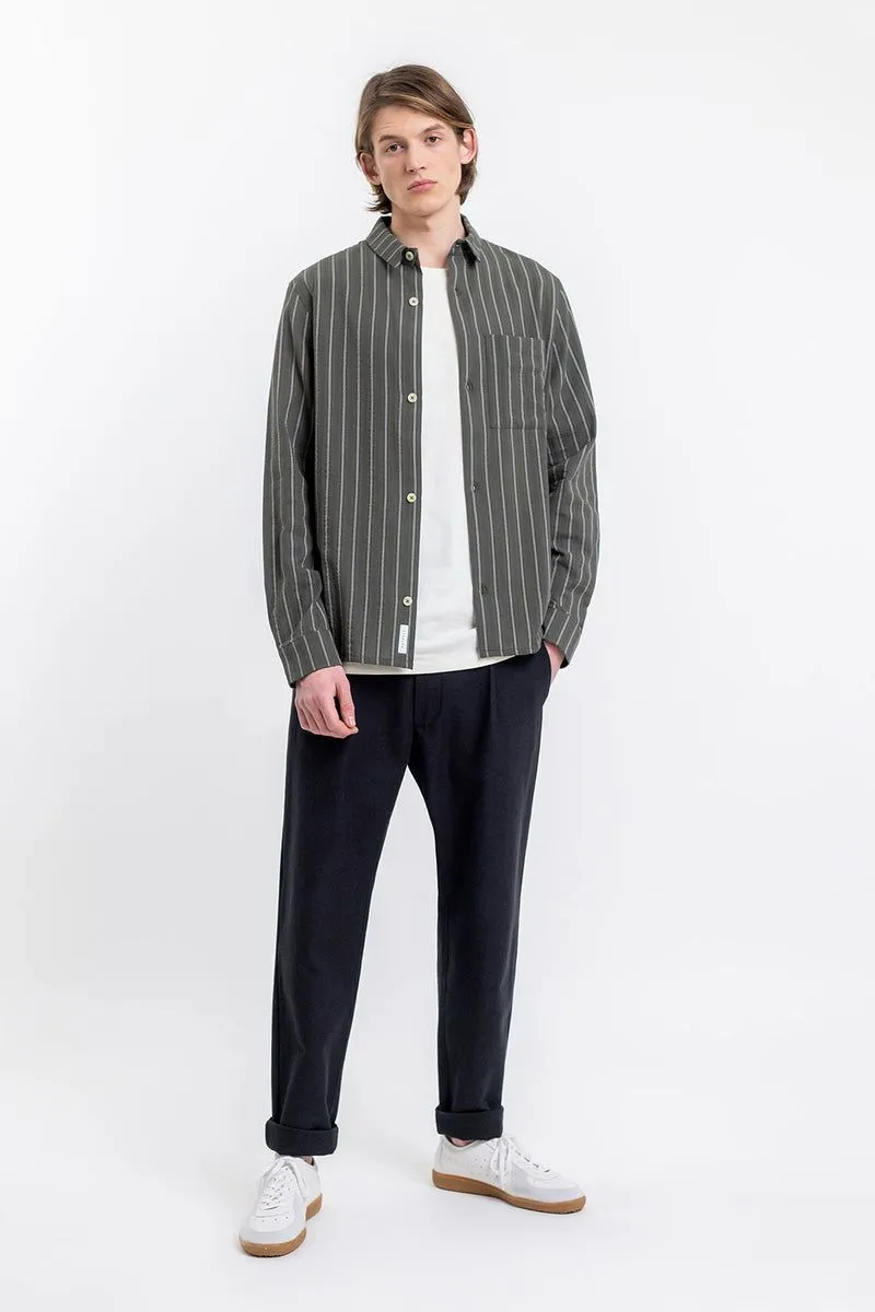 Chemise rayée en coton bio | vert olive "square shirt olive stripe" homme