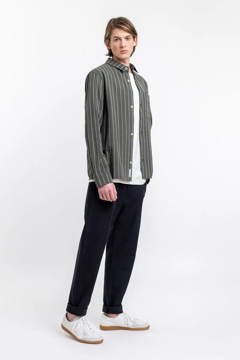 Chemise rayée en coton bio | vert olive "square shirt olive stripe" homme