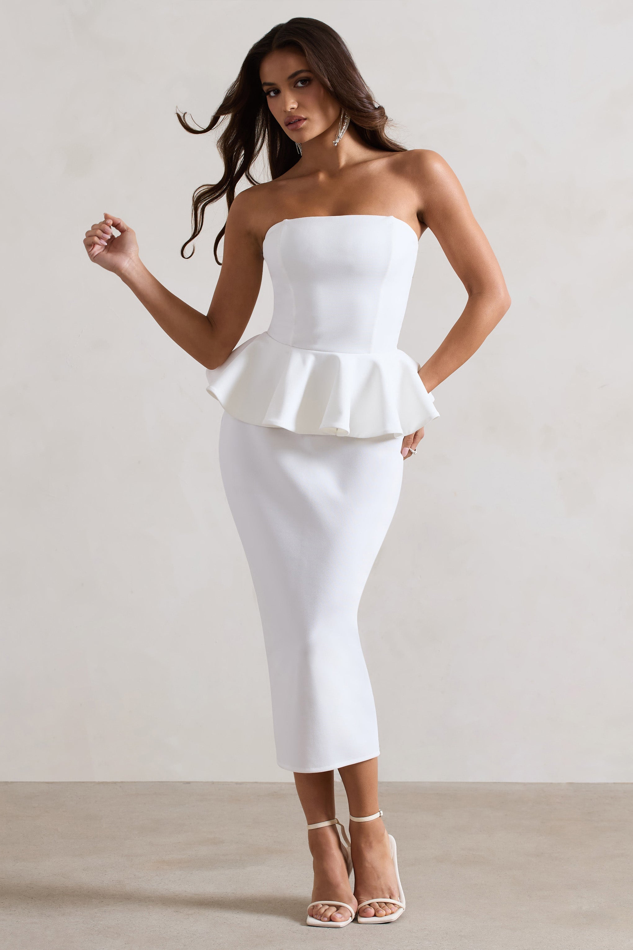 Chicago | Robe mi-longue moulante blanche en bandeau