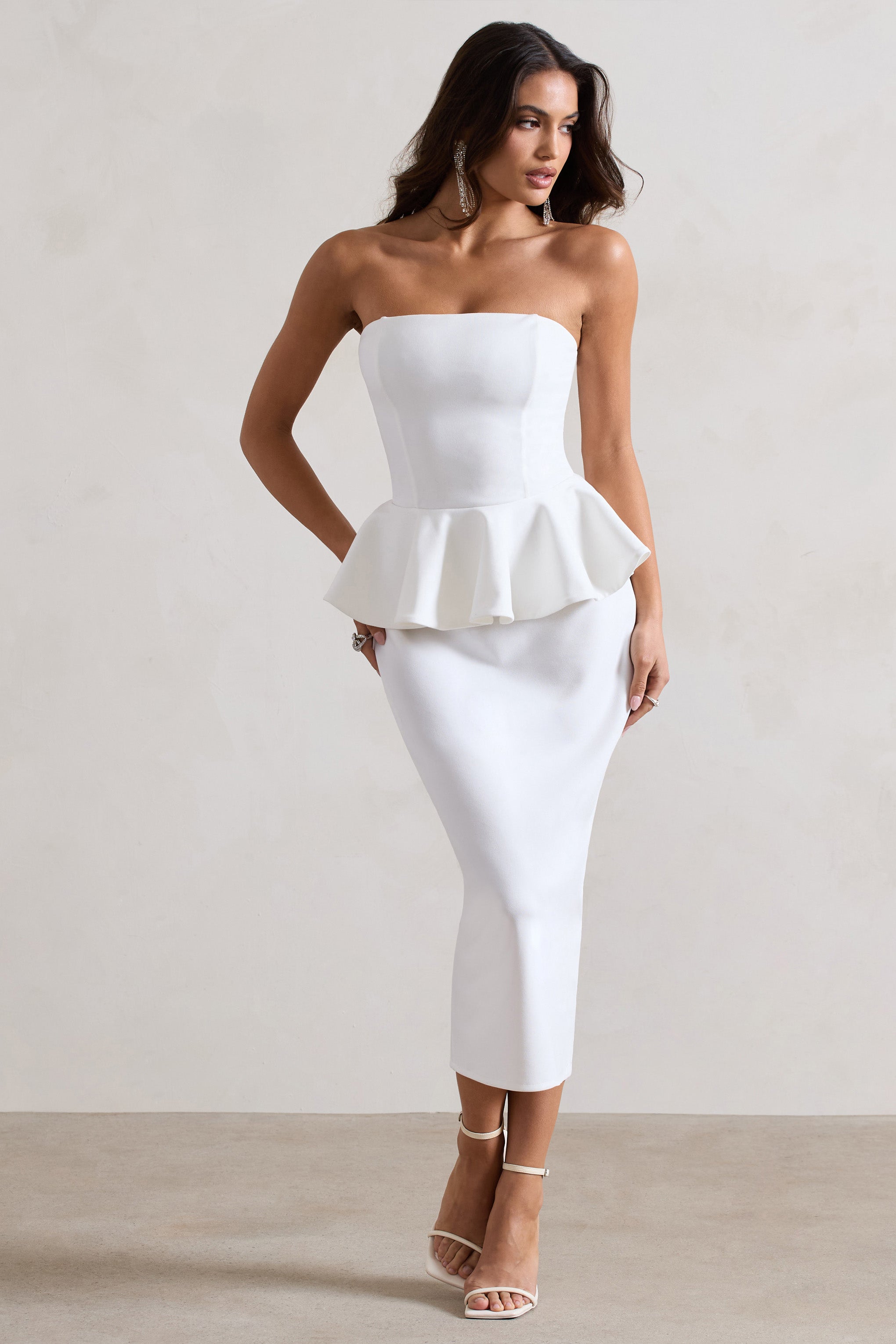 Chicago | Robe mi-longue moulante blanche en bandeau