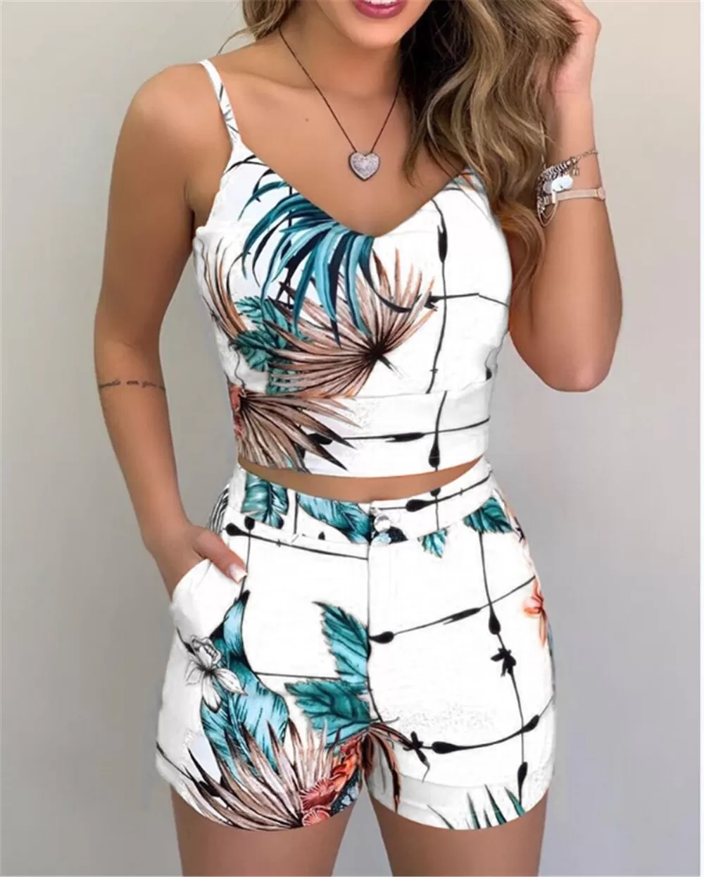 Ensemble 2 pièces haut court et short taille pour femme