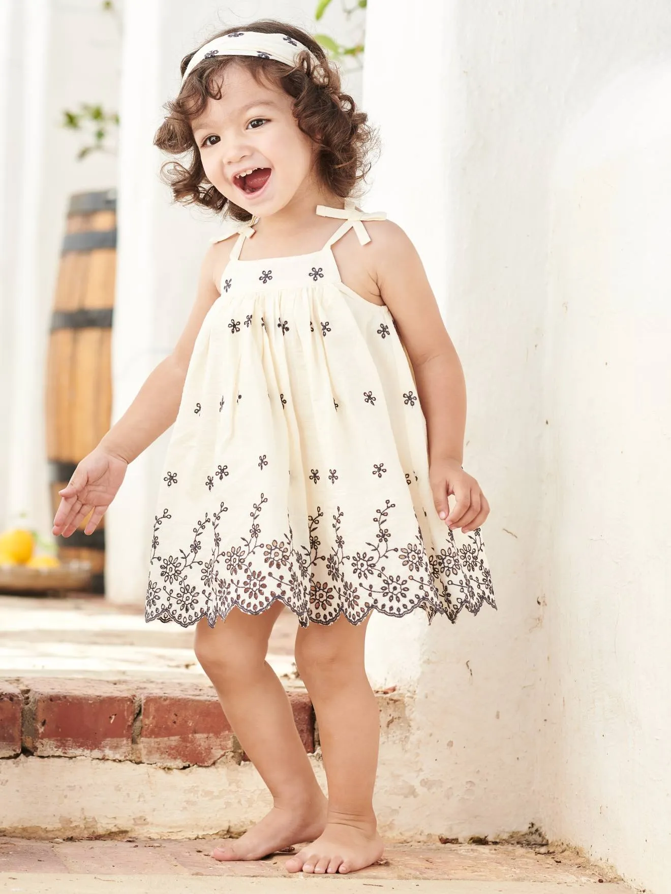 Ensemble bébé robe brodée, bloomer et bandeau assorti écru - Vertbaudet