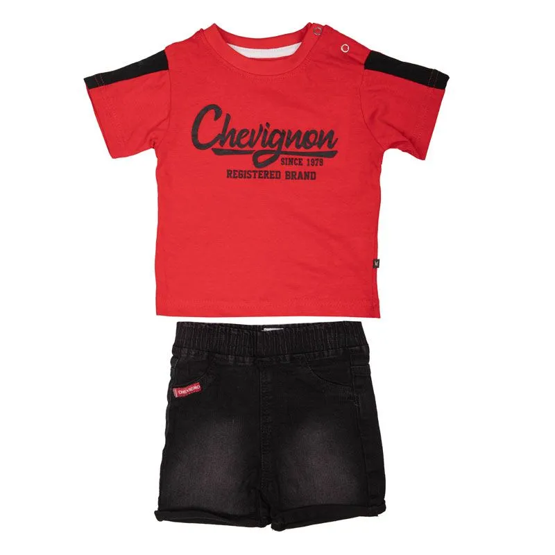 Ensemble bébé tee shirt avec ouverture épaule et short en jean Enfant 