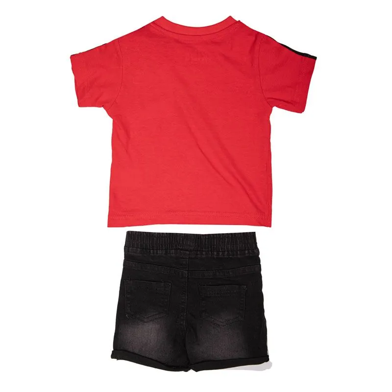 Ensemble bébé tee shirt avec ouverture épaule et short en jean Enfant 