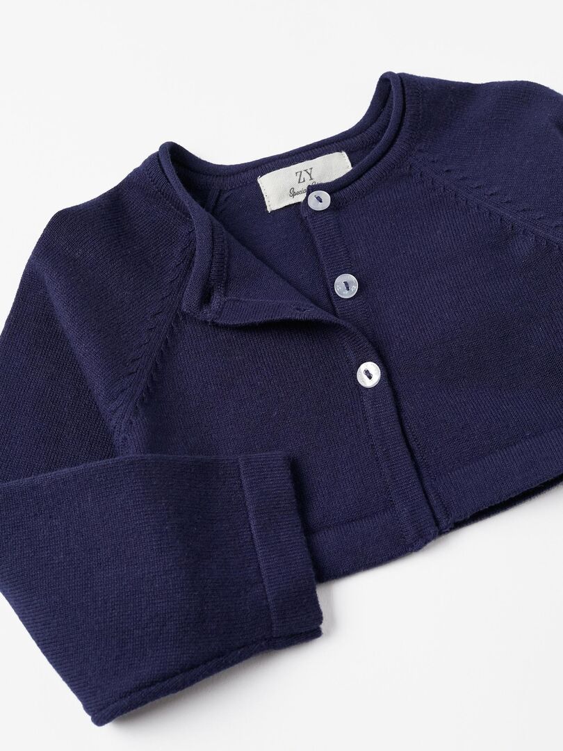 Gilet en Maille pour Bébé Fille  CÉRÉMONIE - Bleu foncé