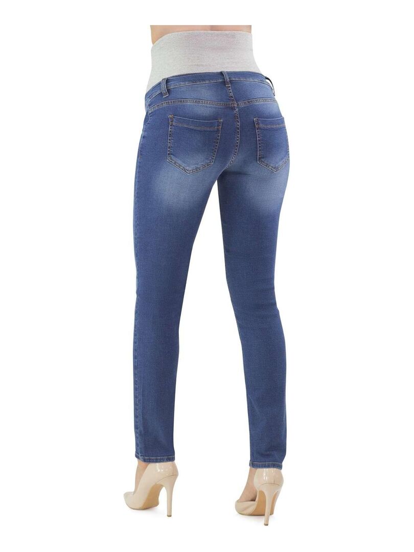 Jean de grossesse 5 poches délavé - Slim fit avec stretch - Denim bleu clair - Bleu clair