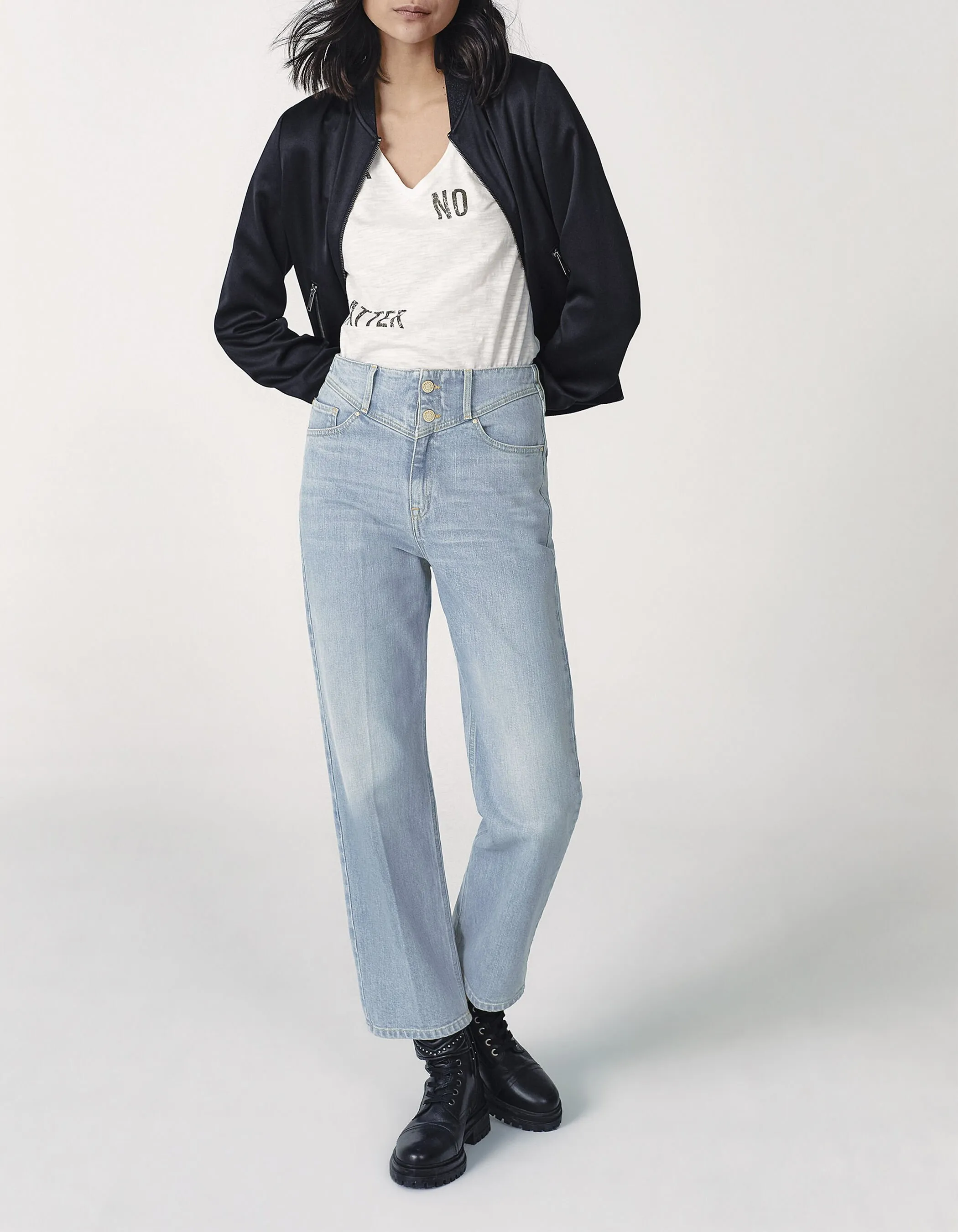 Jean slouchy bleu clair mid waist longueur cropped femme