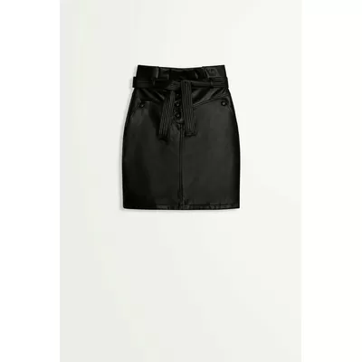 Jupe courte taille haute en cuir vegan - Noir - Suncoo