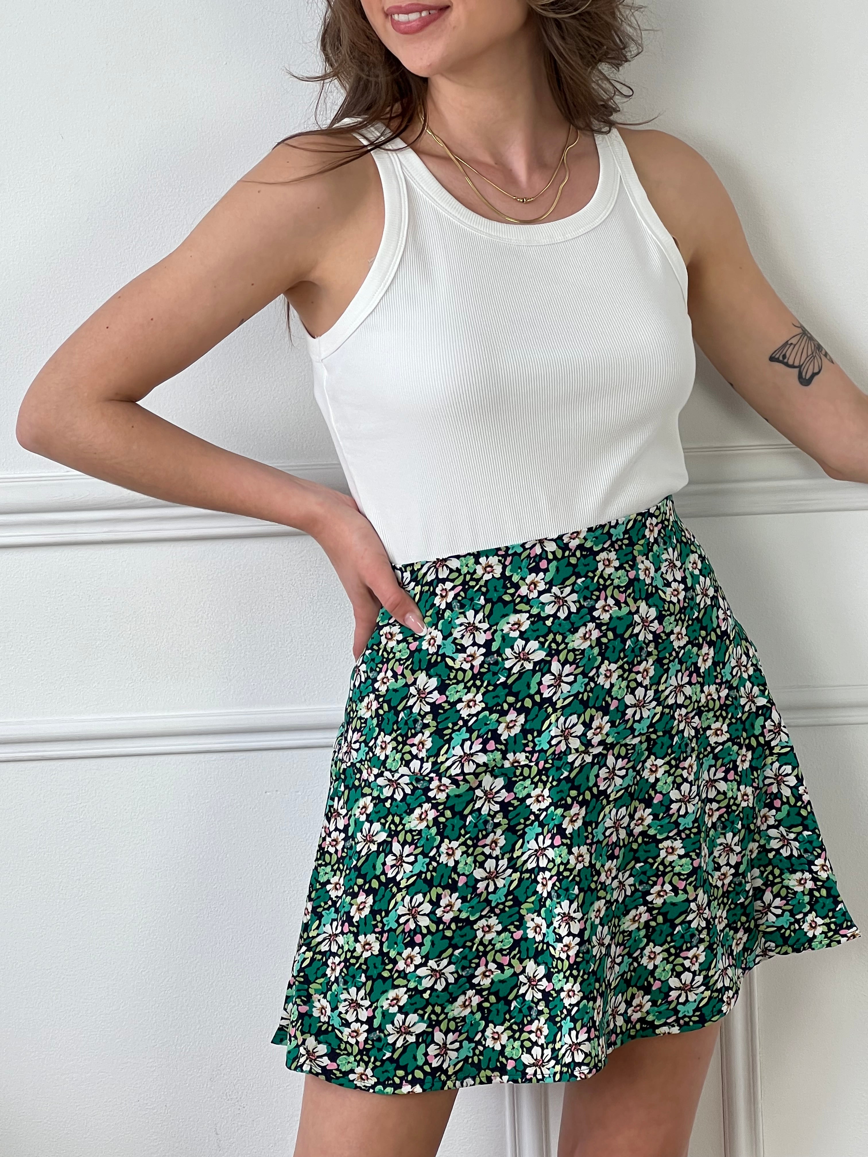 Jupe short fleurie verte : Lisy