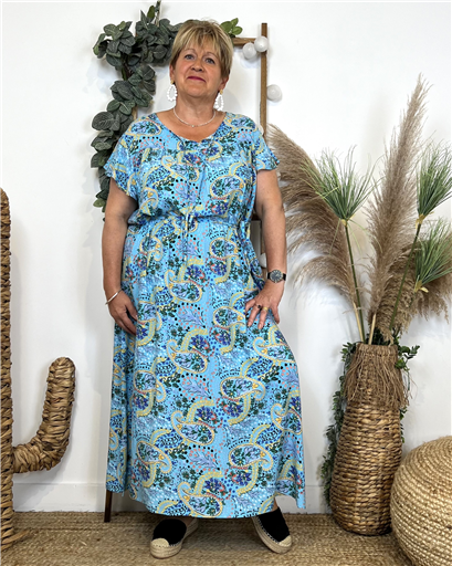 L629- Robe longue "Coline" (bleu turquoise) - Bleu Clair