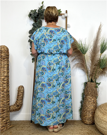 L629- Robe longue "Coline" (bleu turquoise) - Bleu Clair