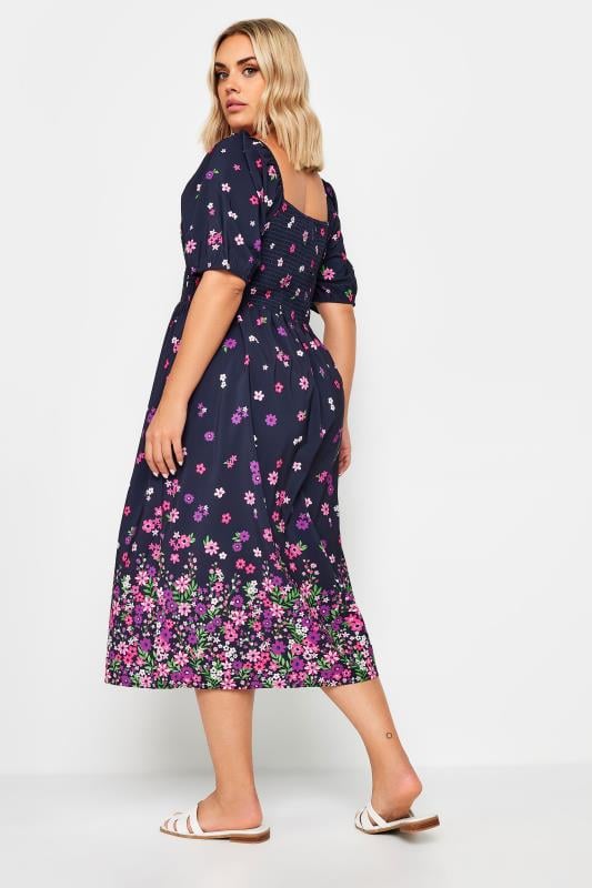 LIMITED COLLECTION - Robe Midi Bleue Marine Floral Rose