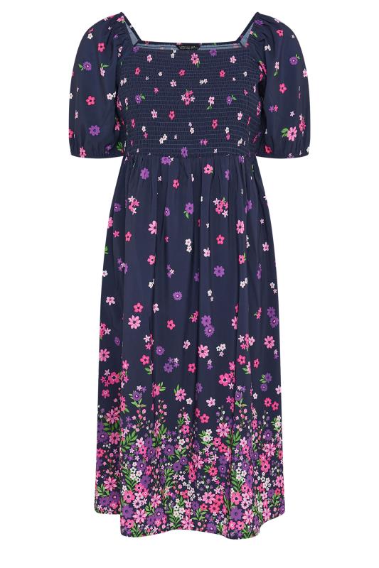 LIMITED COLLECTION - Robe Midi Bleue Marine Floral Rose