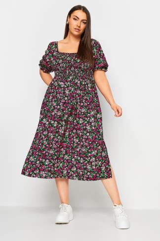 LIMITED COLLECTION - Robe Midi Noire Floral Rose