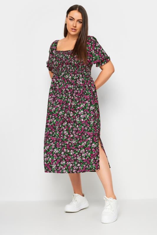 LIMITED COLLECTION - Robe Midi Noire Floral Rose