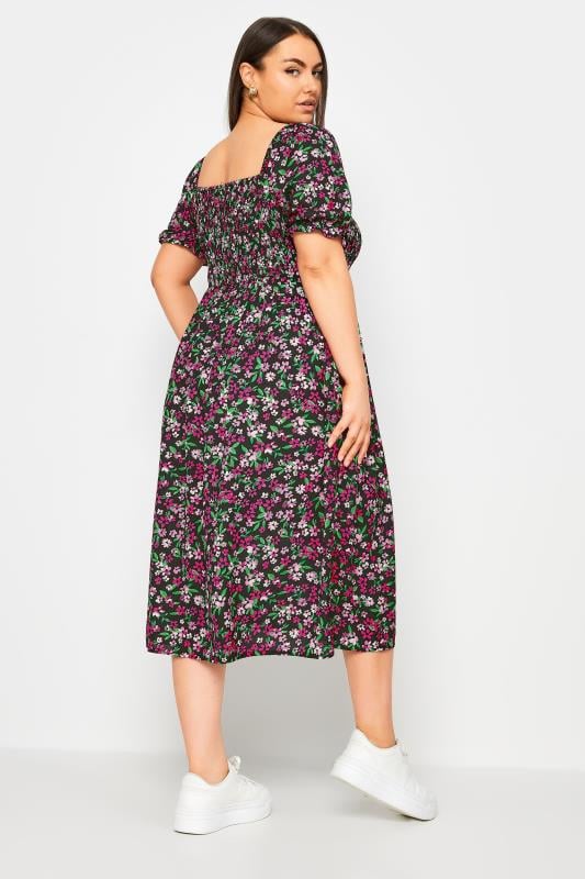 LIMITED COLLECTION - Robe Midi Noire Floral Rose