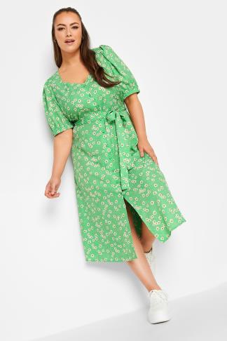 LIMITED COLLECTION - Robe Verte Floral Manches Courtes