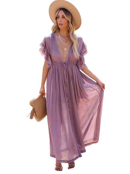 Longue  Robe Bohème Violette - Oriana