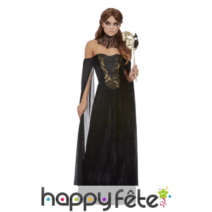 Longue robe bustier noire de femme vampire