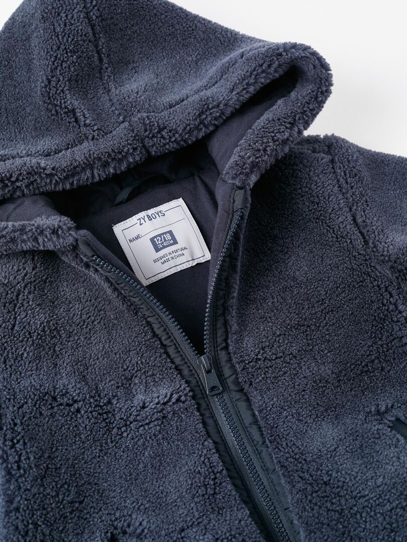 Manteau en Sherpa avec Capuche pour Bébé Garçon   ACE CLUBS - Bleu foncé