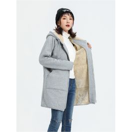 Manteau à capuche mi-long pour femme avec fourrure intérieure