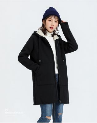 Manteau à capuche mi-long pour femme avec fourrure intérieure