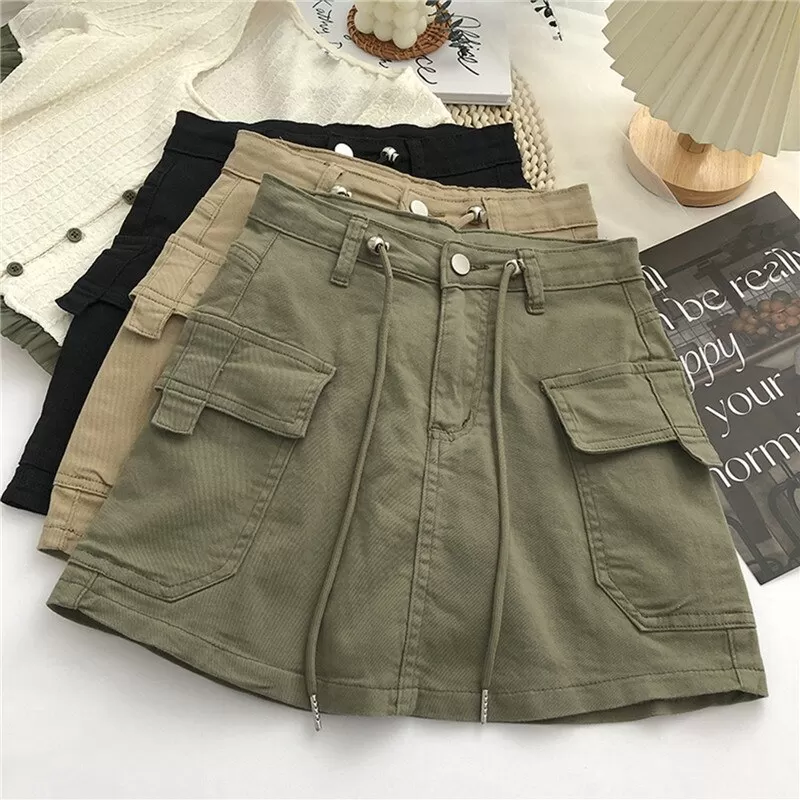 Mini jupe cargo couleur unie pour femme