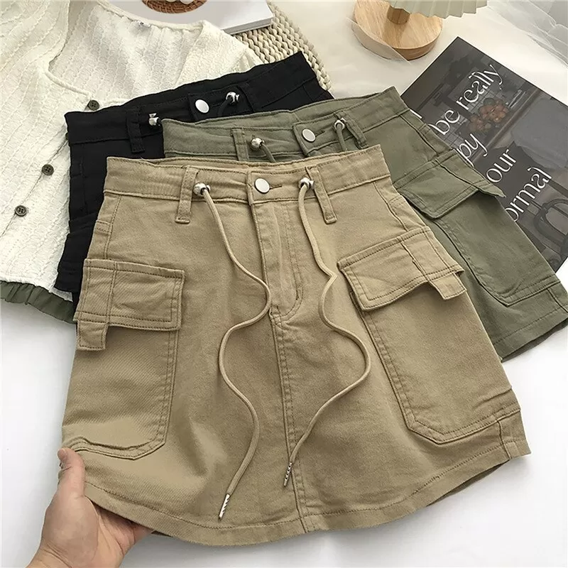 Mini jupe cargo couleur unie pour femme