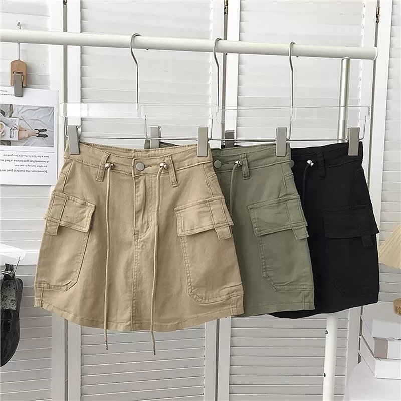 Mini jupe cargo couleur unie pour femme