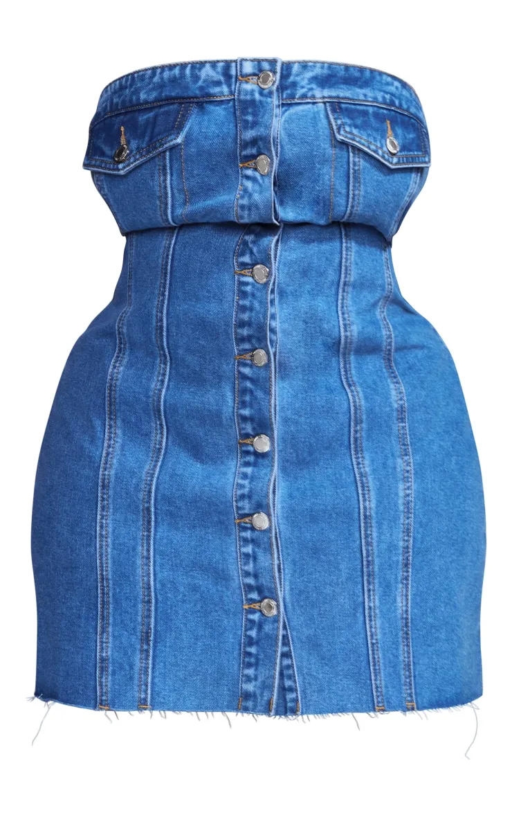 Plus Robe moulante en jean bleu moyennement délavé style corset à boutons