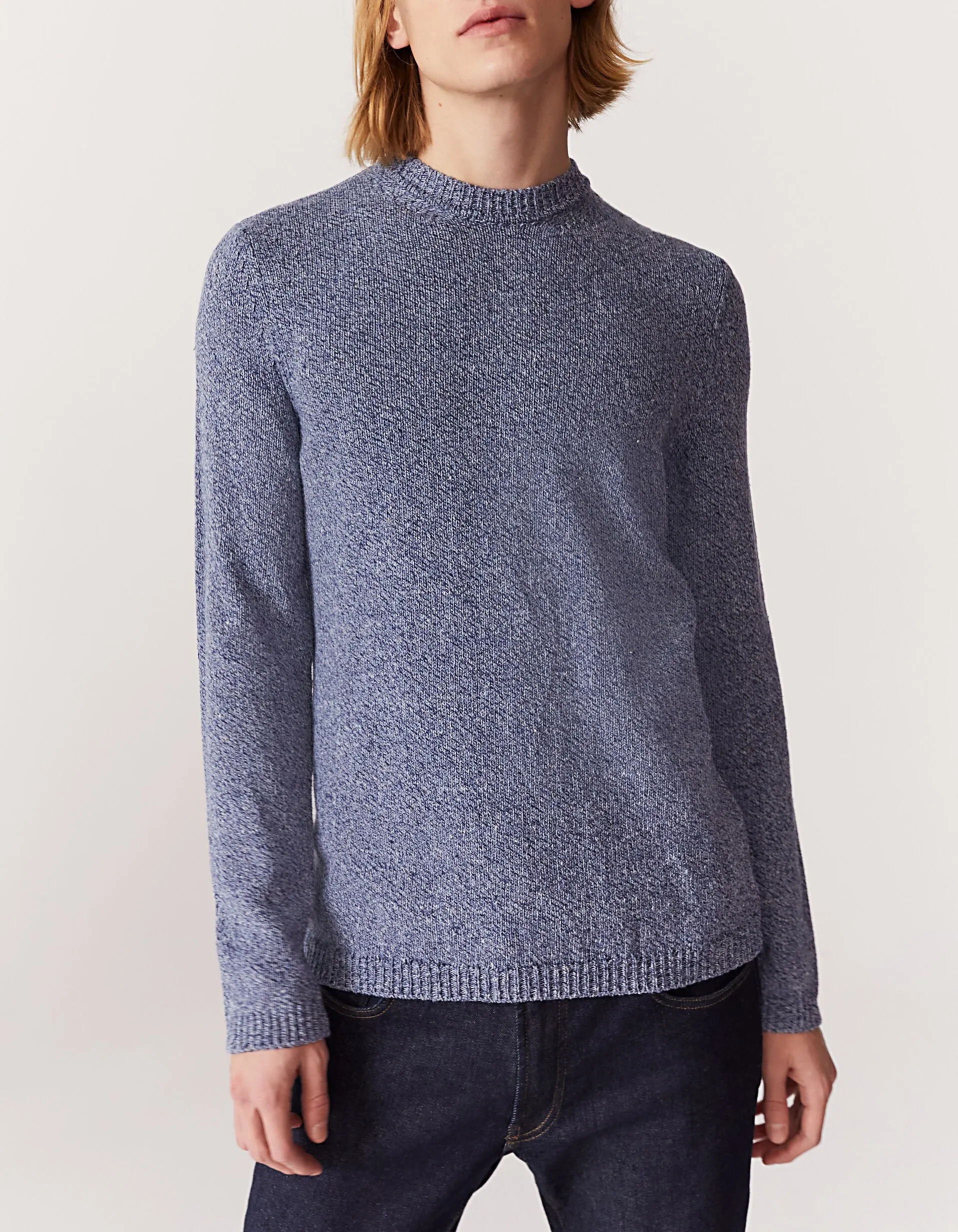 Pull bleu stone tricot mouliné Homme