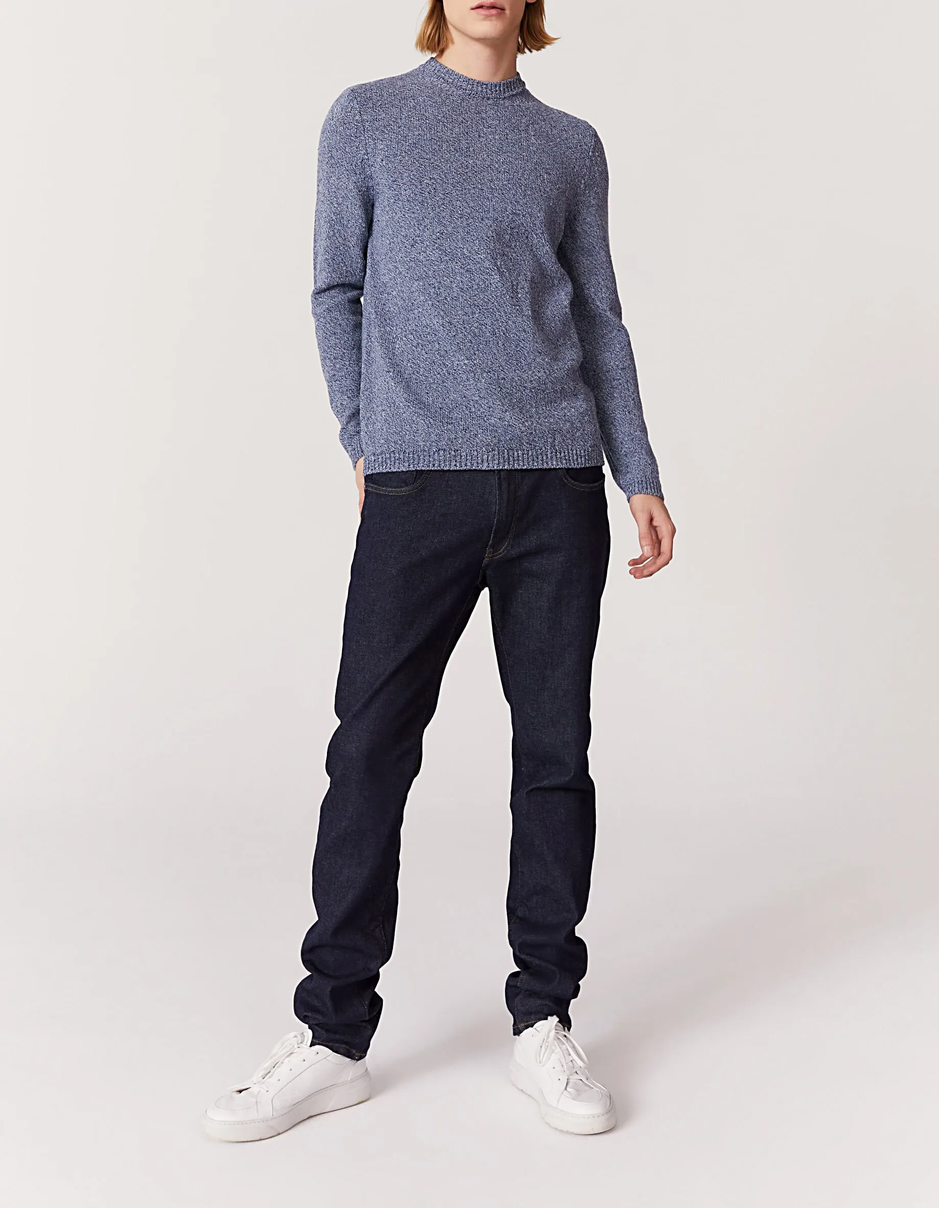 Pull bleu stone tricot mouliné Homme