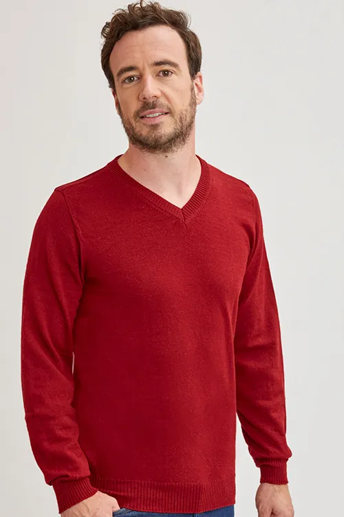 Pull en laine mérinos homme col V