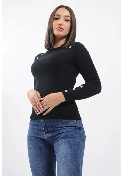 Pull fin à boutons doré chic pour femme