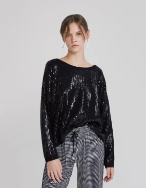 Pull noir oversize tricot brodé sequins Femme