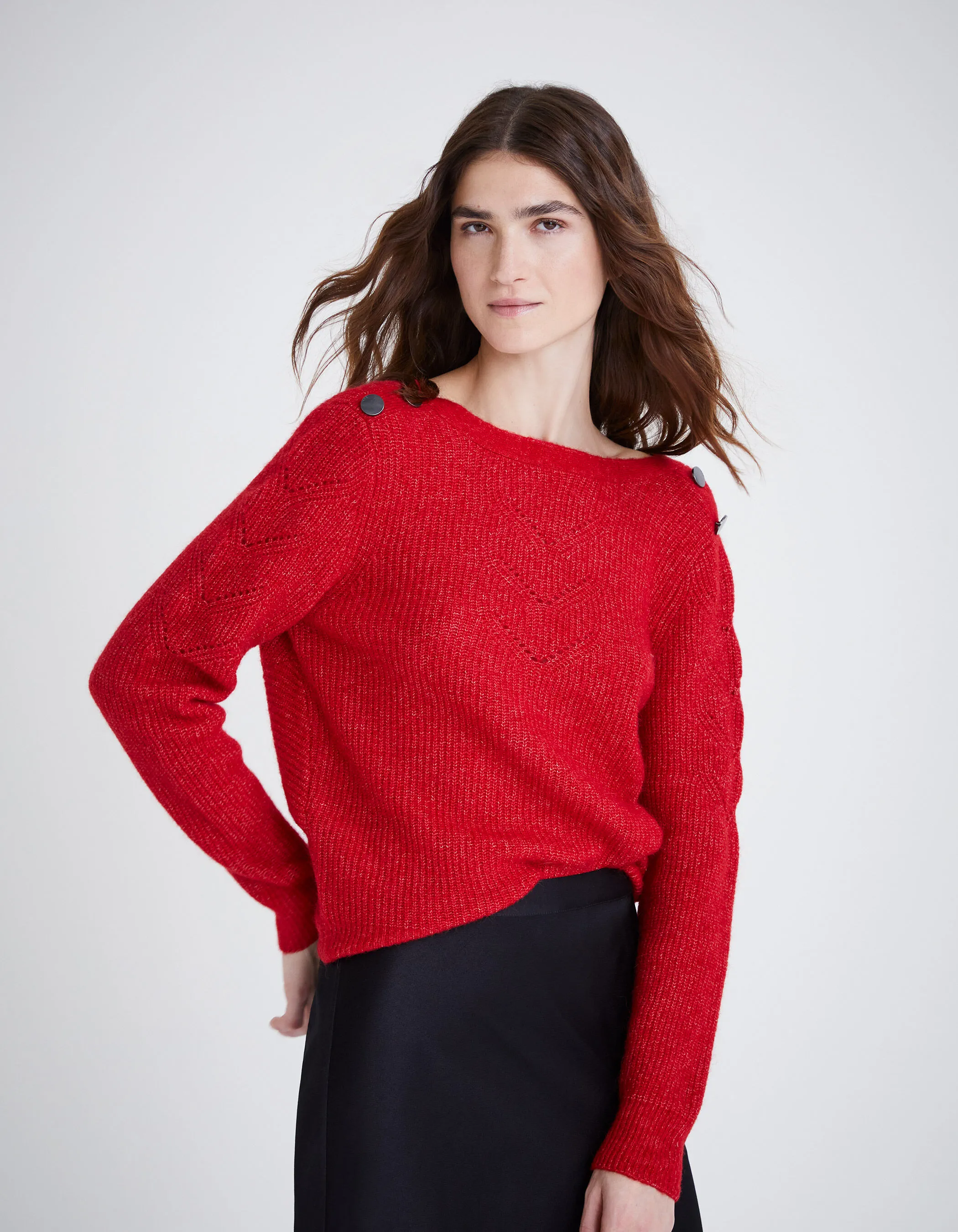 Pull rouge tricot noeud fixe au dos Femme