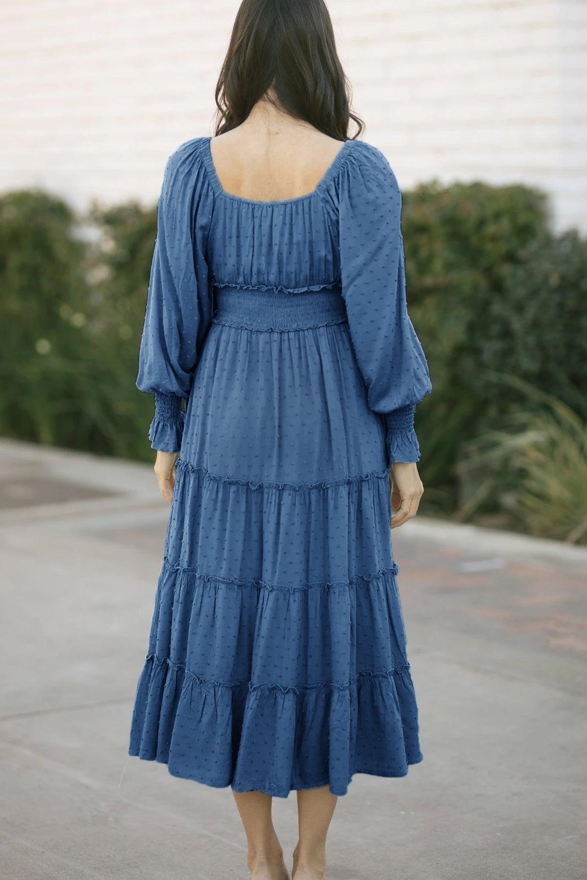 Robe Bohème Bleue Avec Manches