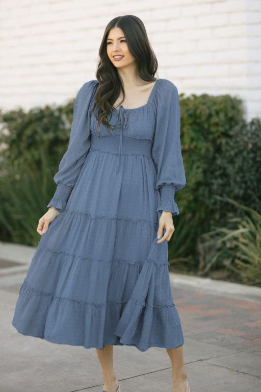 Robe Bohème Bleue Avec Manches